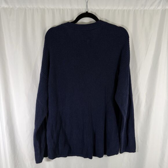 Aerie Sweater Women's Small Dark Blue Ribbed Knit Button Up Long Sleeve Crew Nck - Picture 7 of 9